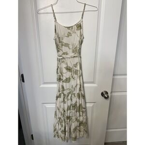 Mine‎ Tiered Maxi Dress Size S Green Cream Pleated Flowy Tie Sleeveless Sundress
